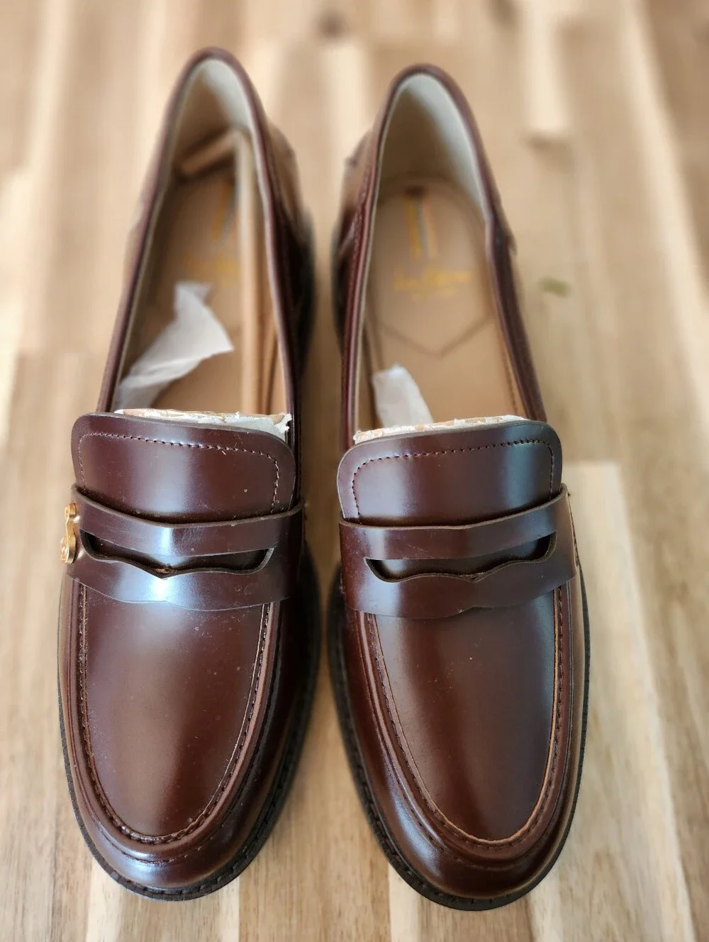 NWOB Sam Edelman Women's Colin Spiced Brandy Leather Penny Loafers - Picture 1 of 2